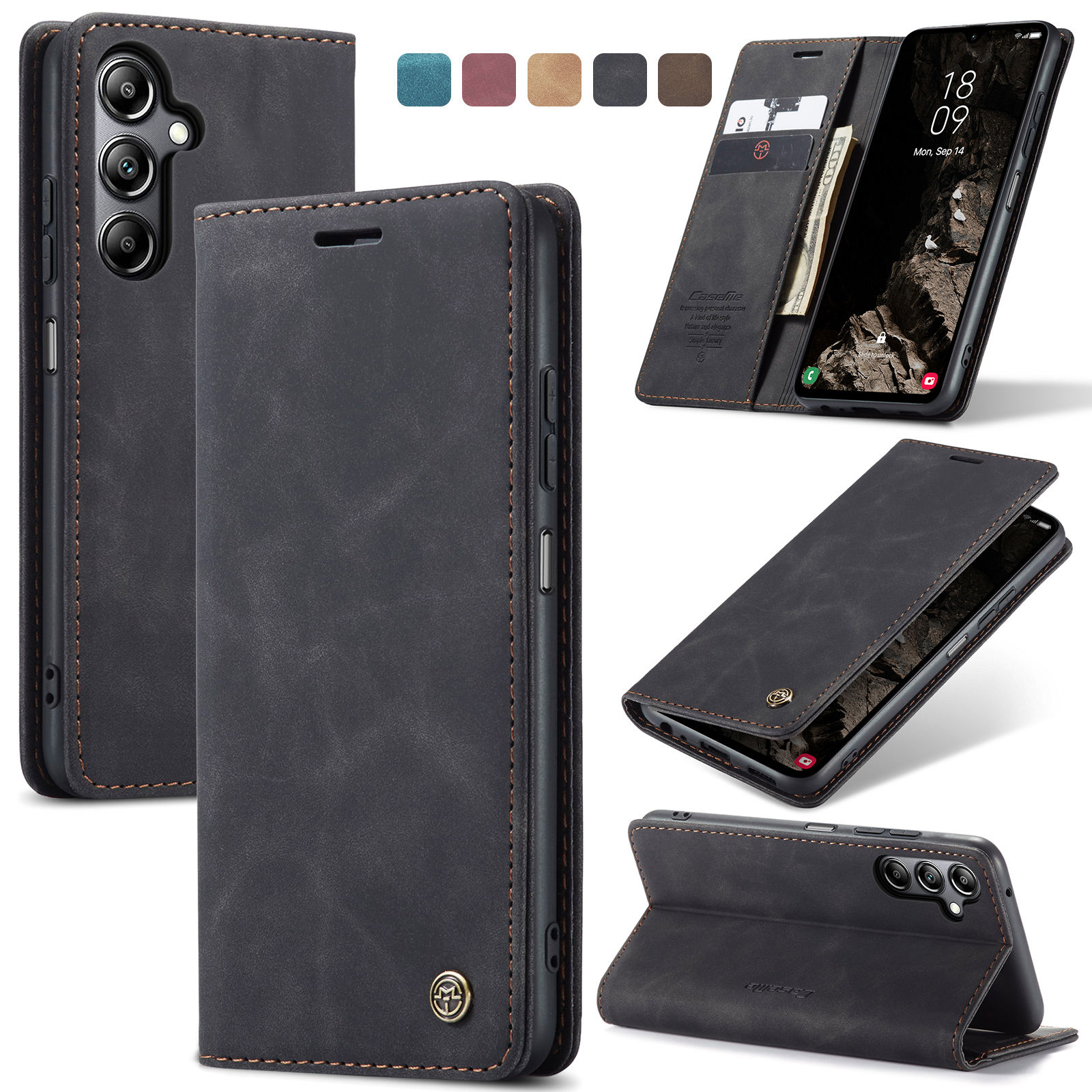 Leather Folio Wallet Case - Funda tipo billetera con tapa para