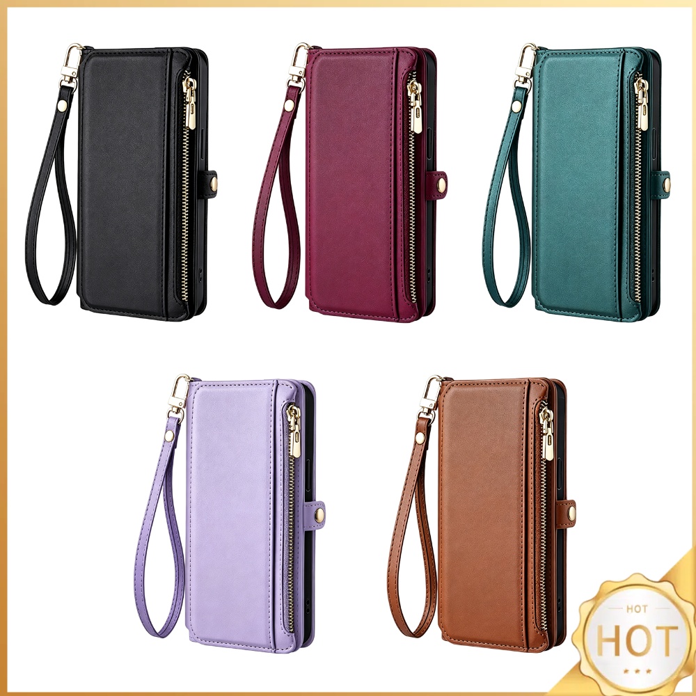Leather Folio Wallet Case - Funda tipo cartera con cremallera y